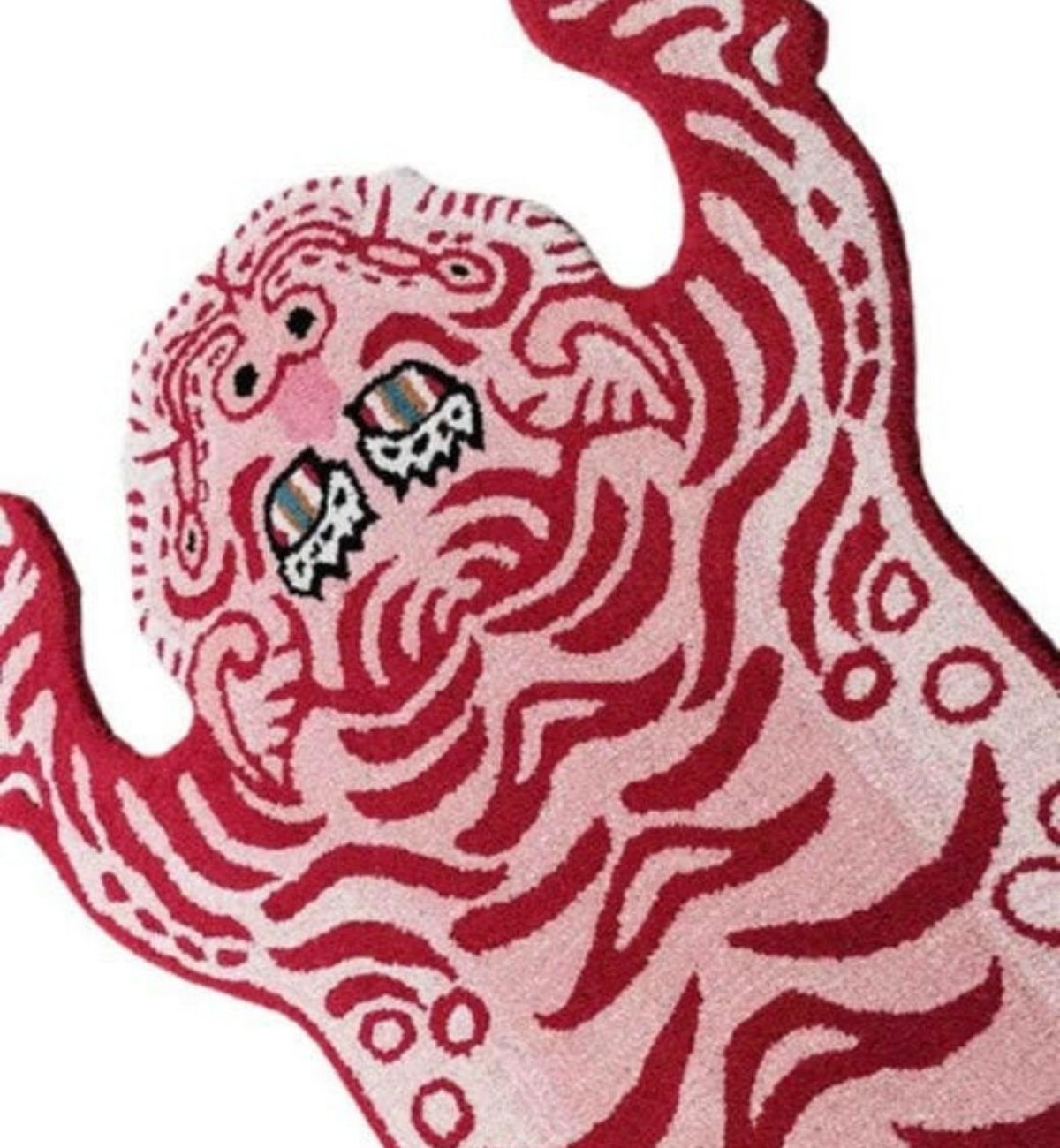 Handtufted Animal Rug Tiger-shaped-Pink & Burgundy Red AT05